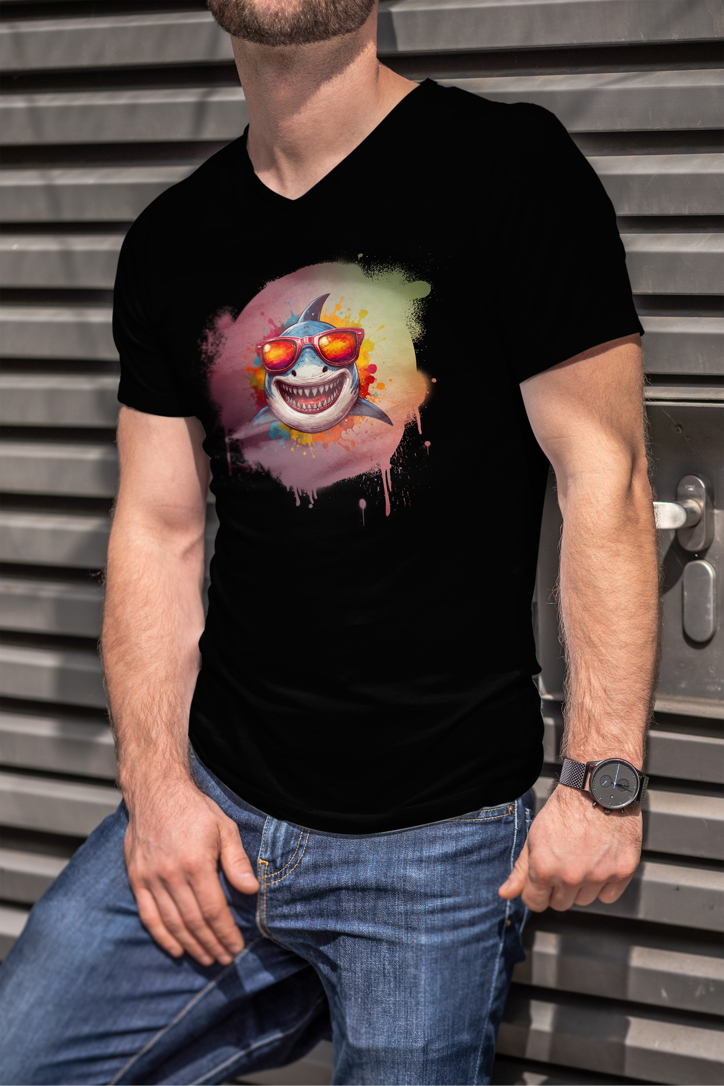 "Summer Vibe Shark" V-Neck Tee