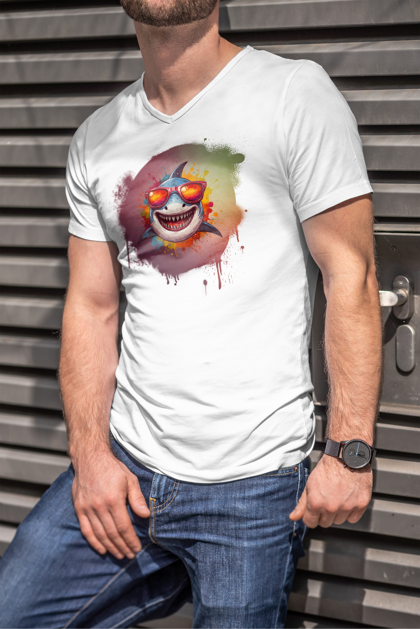 "Summer Vibe Shark" V-Neck Tee